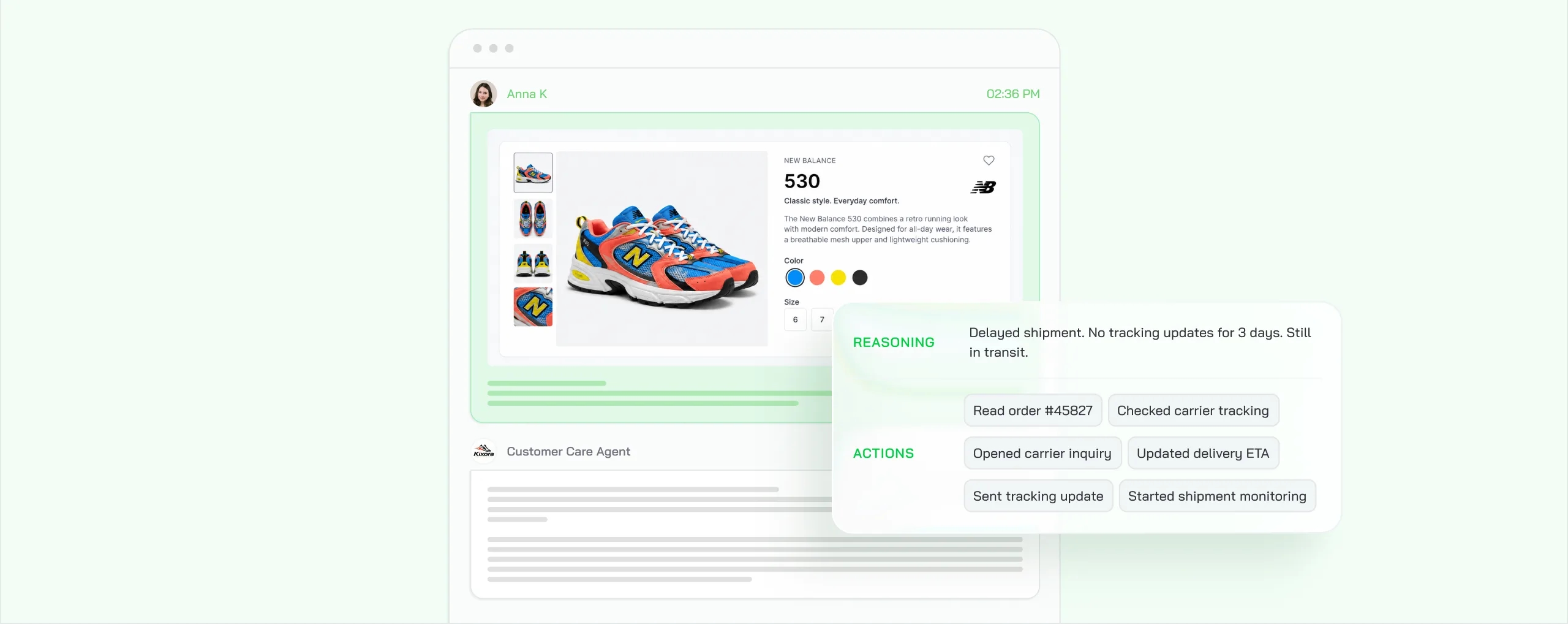 Store conversation where the AI reply shows the reasoning behind it and the actions it took