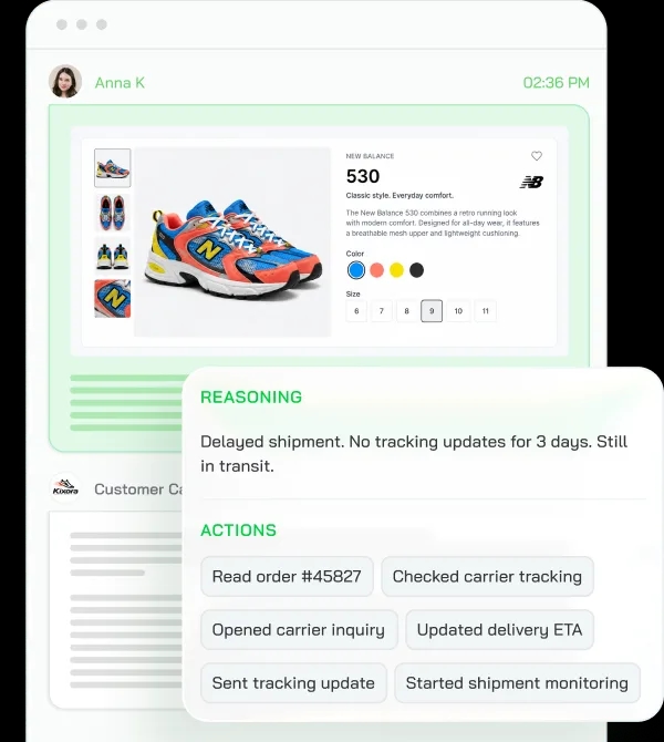 Store conversation where the AI reply shows the reasoning behind it and the actions it took