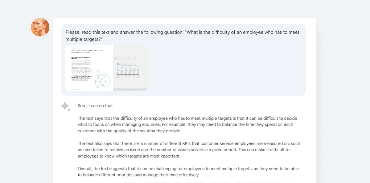 A page from the report “Customer Service Excellance 2023 (International Edition)” by Deloitte to check Bard’s ability to answer the certain questions after analyzing the text