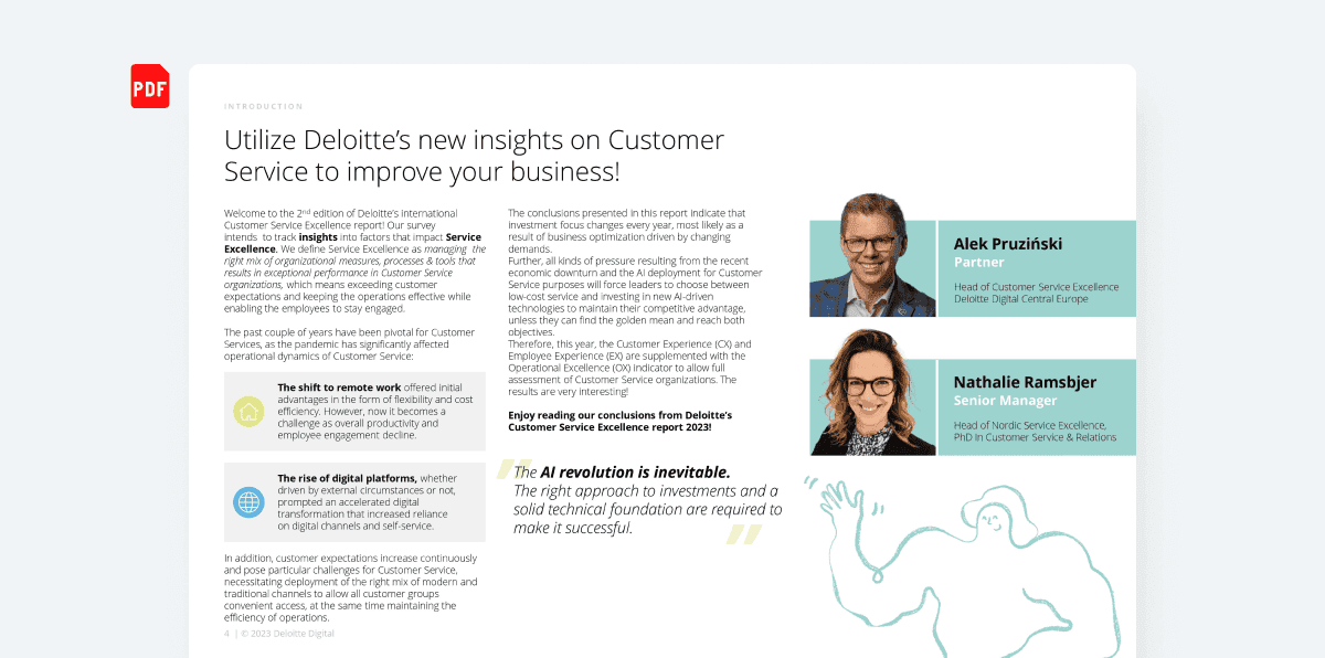 A page from the report “Customer Service Excellance 2023 (International Edition)” by Deloitte to check Bard’s ability to read texts with faces