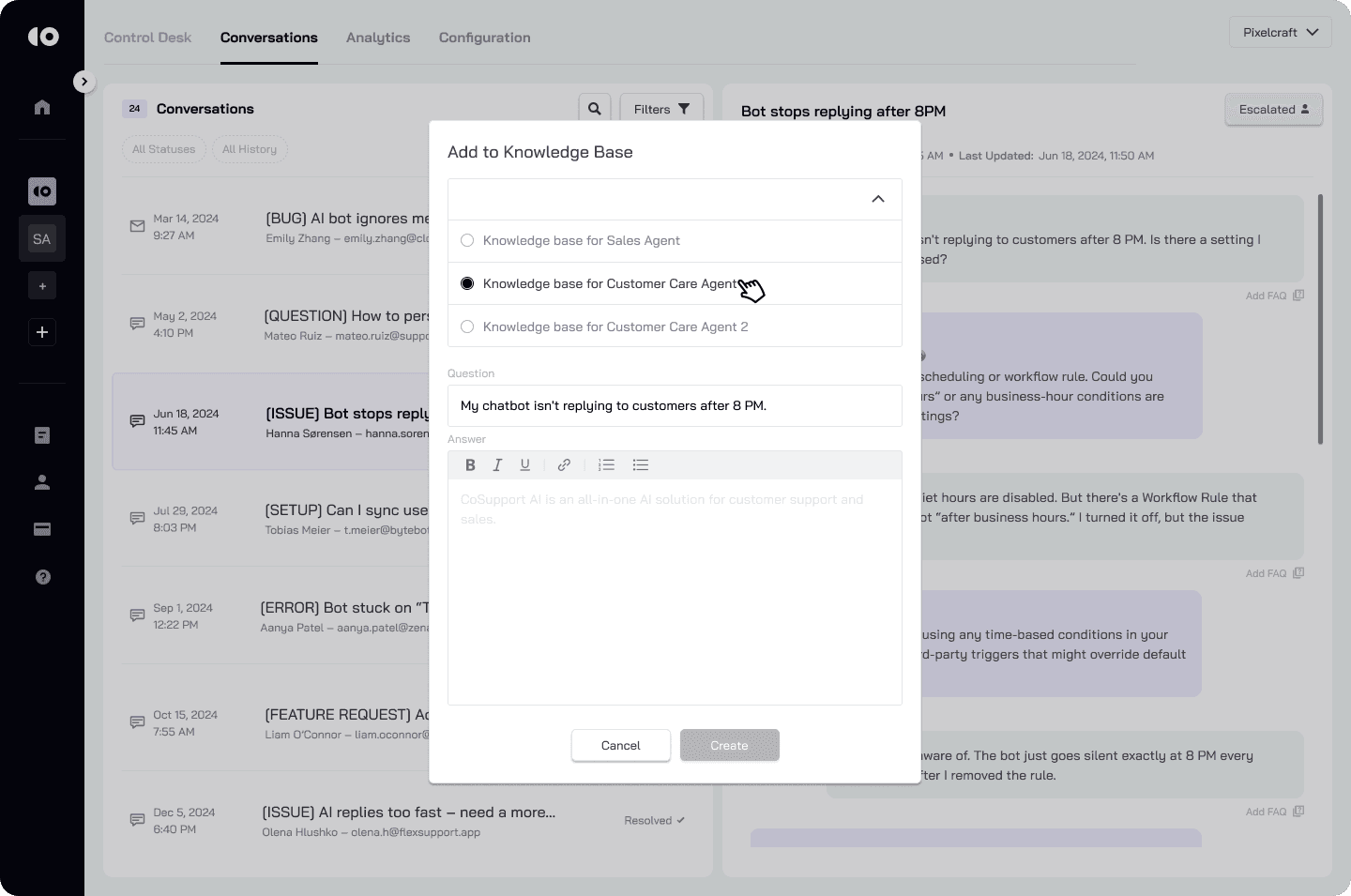 The "Add FAQ" Modal Pop-Up Window