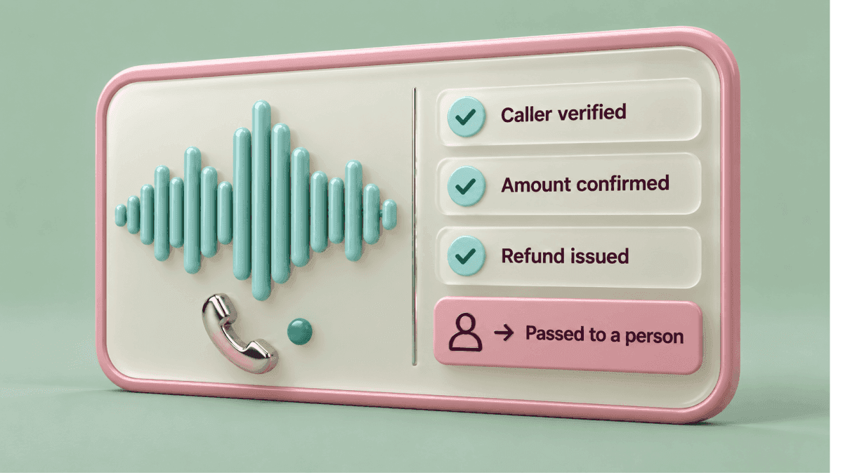 An AI voice agent handling a support call and passing it to a person for an exception