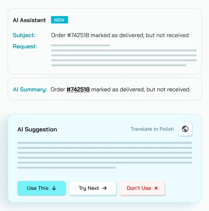 CoSupport AI Assistant drafting a reply suggestion for an agent
