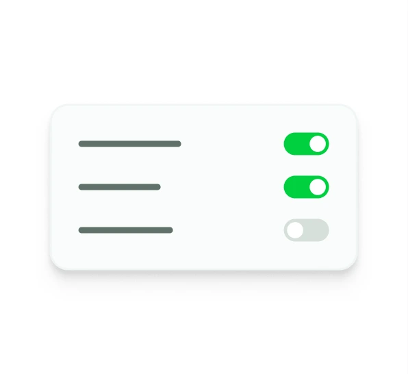 Config panel with three toggle switches