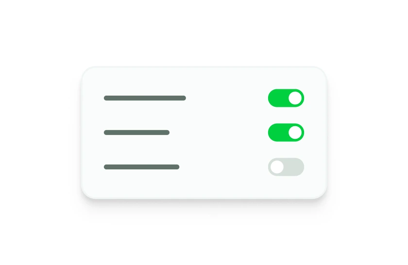 Config panel with three toggle switches