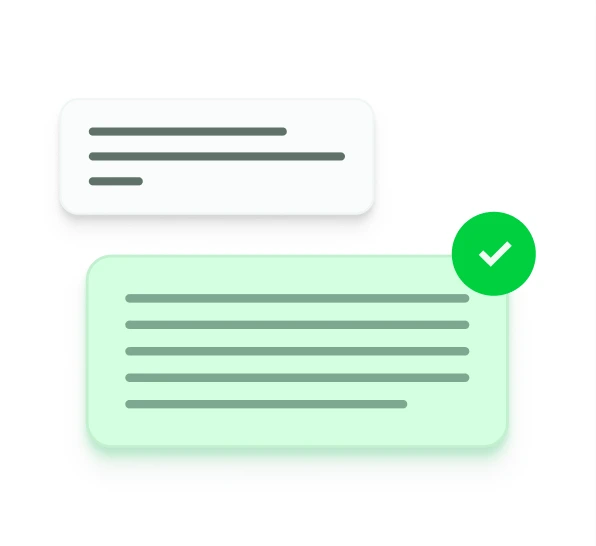 A test conversation card with a validated response checkmark