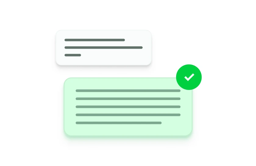 A test conversation card with a validated response checkmark