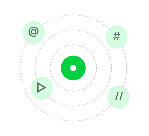 A hub radiating out to email, social, call, and chat channel icons