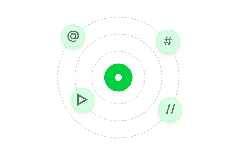 A hub radiating out to email, social, call, and chat channel icons